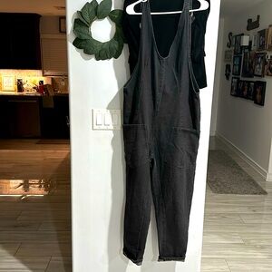 Indigo black denim overall with front pockets